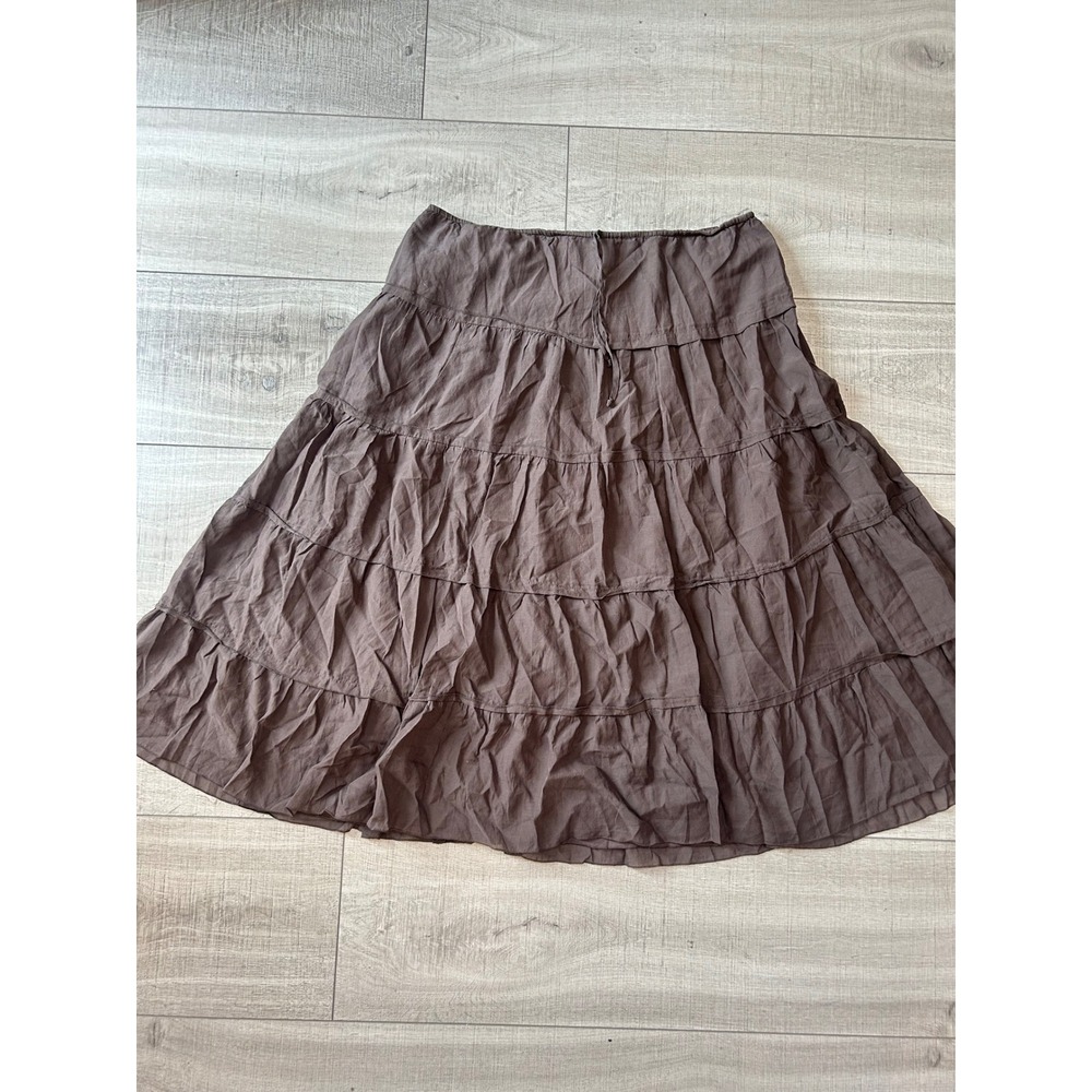 i.e. Silk Cotton Tiered Midi Skirt Brown Boho Peasant Size 16